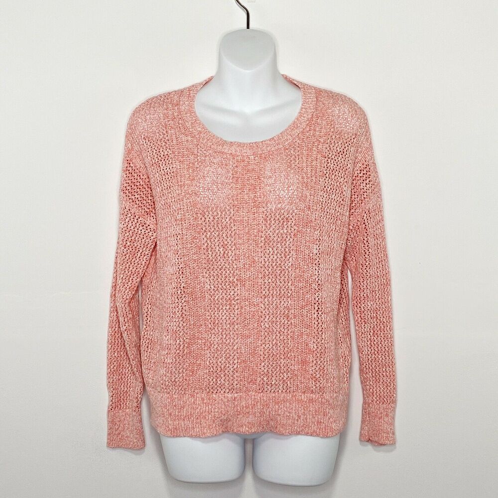 Gap Sweater Size L Spring Loose Knit Pull-Over Coral/White Long‎ Sleeved